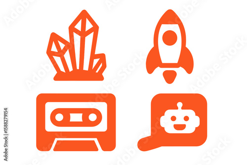 Creative icons representing technology, crystals, and futuristic themes designed for modern digital use