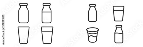 Various container shapes and types illustrating different liquids and beverages in a minimalist style