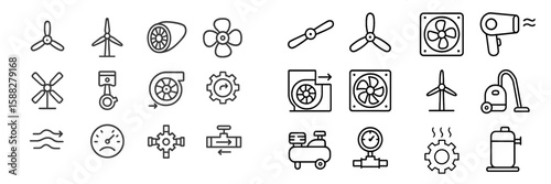Collection of various fan and turbine designs showcasing mechanical components and airflow symbols