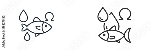 Unique line art depicting fish and water droplets in a minimalist style suitable for various design projects