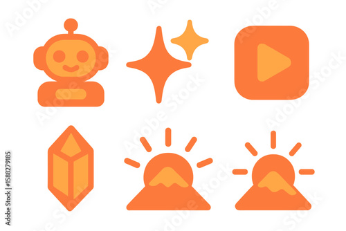 Colorful digital icons representing creativity, technology, and nature in a vibrant design setting
