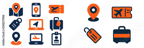 Travel planning essentials with various icons symbolizing transportation and navigation in a modern setting