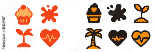 Colorful collection of playful icons representing health, nature, and wellness themes