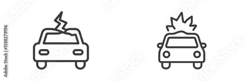 Car collision icons illustrating minor and major damage with cracked windshields and dented roofs