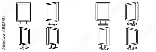 Display stands arranged in various orientations and sizes at a design studio during the afternoon