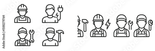 Construction workers in uniform engaged in various trades during a busy workday at a construction site