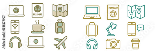 Travel essentials for digital nomads showcasing tech devices, travel gear, and tools for remote work and exploration