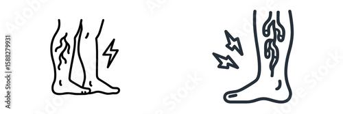 Injury symbols depicting leg pain with lightning bolts illustrating discomfort in calves and ankles