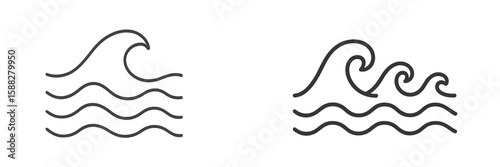 Outline designs of ocean waves reflecting natural movement and beauty suitable for various artistic applications