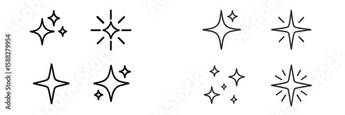 Icons representing different styles of sparkle and shine in a minimalist design suitable for various creative projects