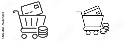 Shopping carts filled with items and financial symbols illustrate the world of online commerce and transactions