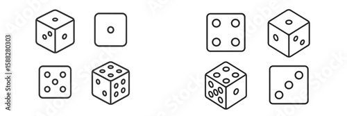 Illustrations of various dice configurations showcasing different numbers and sides in a clear and simple style