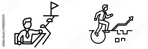 Business planning and growth strategies illustrated through simple line art