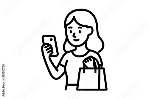 Young woman shopping with smartphone and bag in a modern setting at a casual location