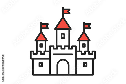 Colorful castle illustration featuring red flags and turrets, perfect for children's designs and creative projects