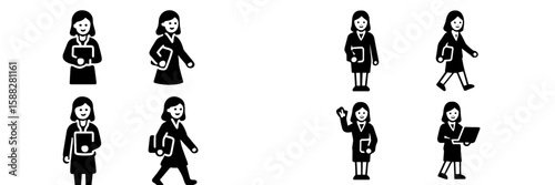 Professional women engaged in various business activities representing teamwork and productivity in an office setting
