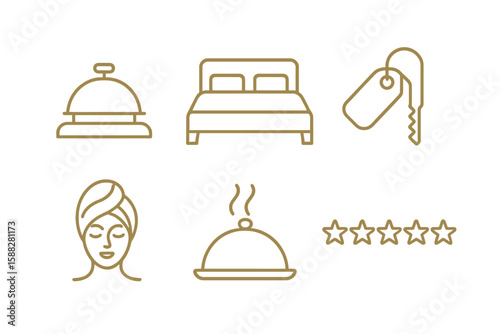 Luxury hotel symbols depicting service, accommodation, and spa experience in a minimalist design