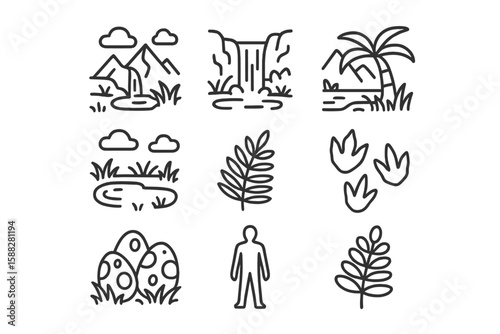 Nature scenes featuring landscapes, waterfalls, and wildlife elements in a serene outdoor setting
