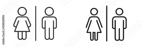 Icons representing gendered restrooms for inclusive facilities at a public location during the day