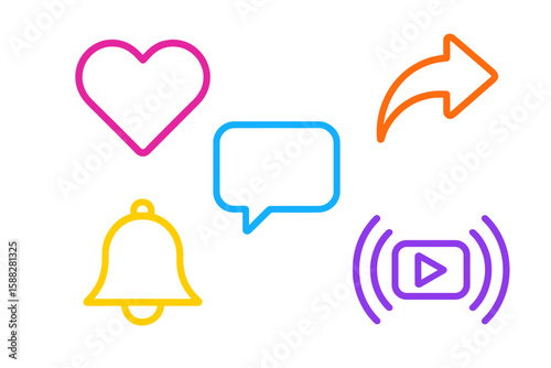 Colorful icons representing social media interaction and notifications in a digital space