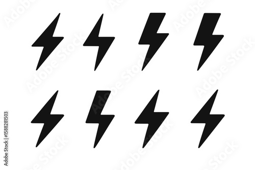 Black lightning bolt shapes arranged in a grid pattern on a white background, perfect for graphic design use