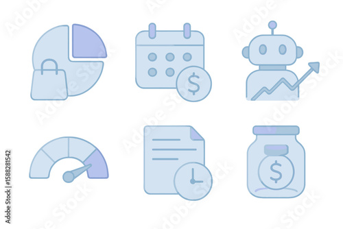 Business growth icons showcasing analytics, scheduling, automation, and financial management