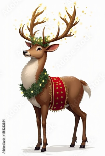 Reindeer with festive decorations celebrating the holiday spirit in wintertime