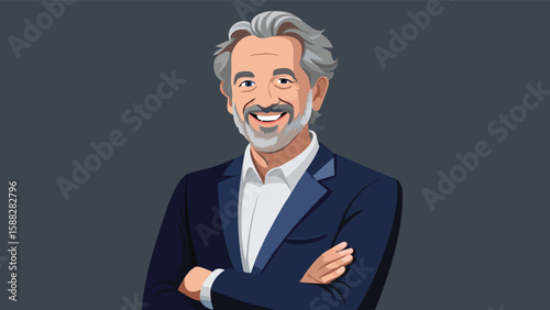 Smiling senior businessman with gray hair and beard in a suit