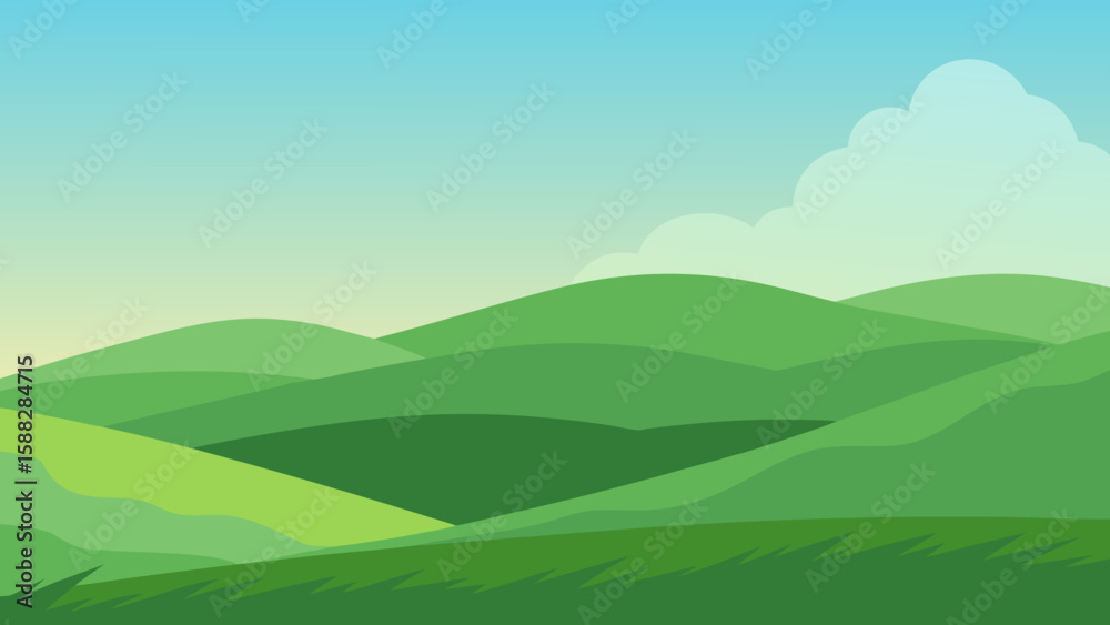 Obraz premium Sunlit Grass and Distant Green Hills Scene