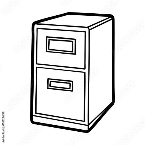 A black and white drawing of a twodrawer filing cabinet hand drawing vector illustration