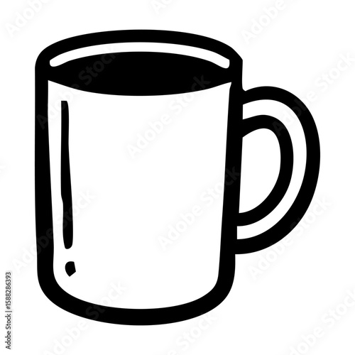 A black and white illustration of a mug hand drawing vector illustration