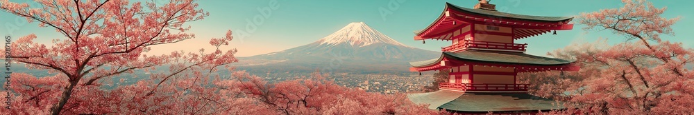 custom made wallpaper toronto digitalwide panorama view on Chureito Pagoda in cherry blossom season