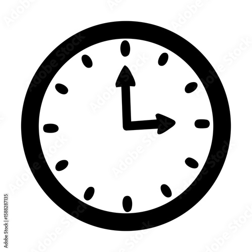 A black and white outline drawing of a clock face hand drawing vector illustration