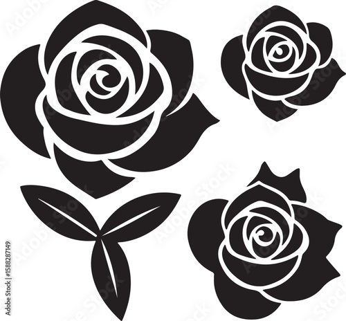 Elegant Rose Silhouette Vector | Floral Clipart for Romantic & Vintage Designs