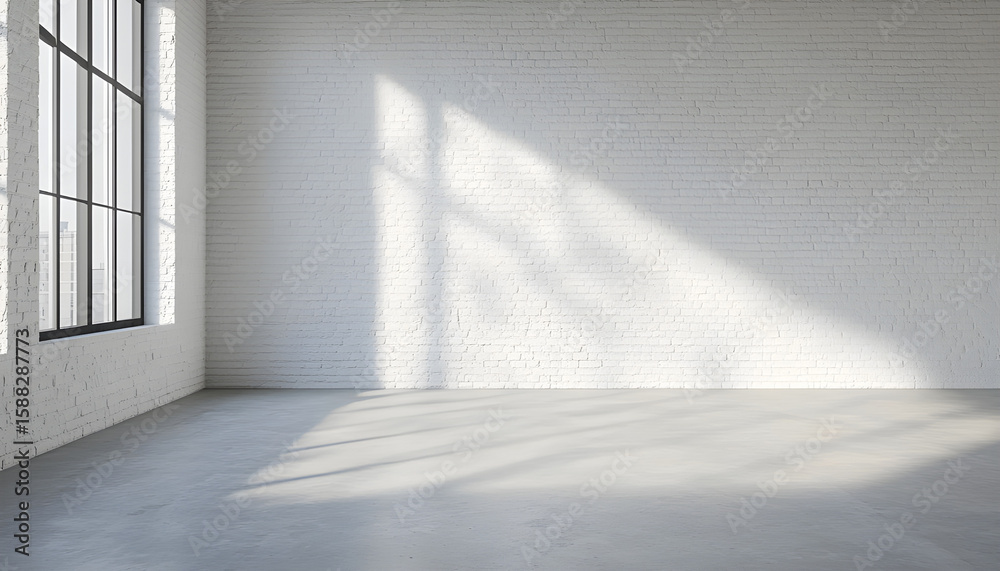 Obraz premium Empty white brick wall with tiled floor background