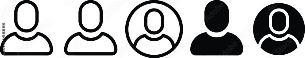 A collection of five user profile icons in various styles on a light background A collection of five user profile icons in various styles on a light background