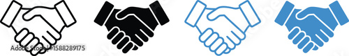 A set of four handshake icons in black and blue colors on a white background view