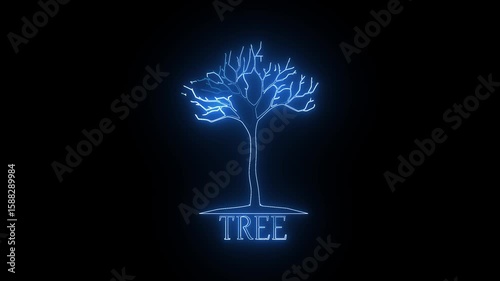 Abstract Cyber Technology Tree Icon Silhouette Reveal Animation. 4k animation of an abstract minimal icon tree silhouette animation background