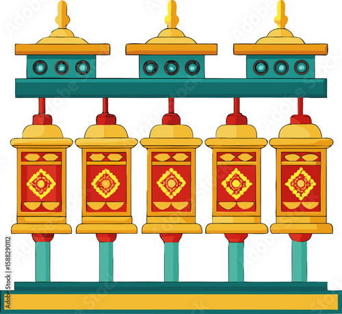   Tibetan Prayer Wheel Vector Collection