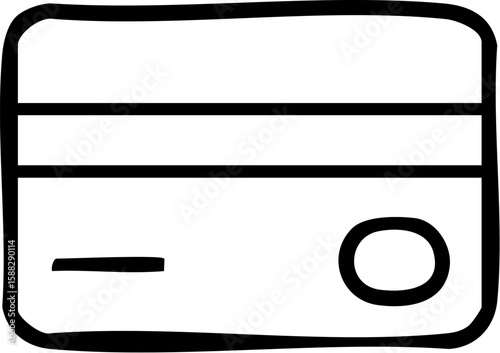 Sketchy hand-drawn credit card icon with a thick black outline and magnetic stripe.