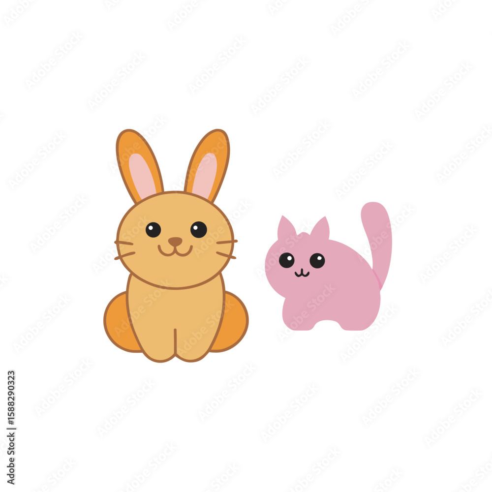 Fototapeta premium kawaii bunny with floppy ears vector flat colour