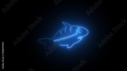 Glowing blue neon shark digital art abstract illustration. Perfect for backgrounds, wallpapers, or digital art projects. This striking image features a shark rendered in a vibrant blue neon style agai