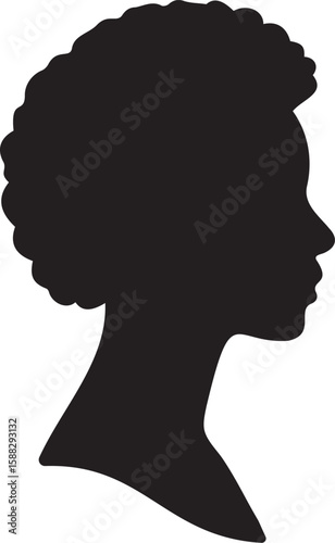 Elegant African Female Face Silhouette, Black on White, Minimal Portrait