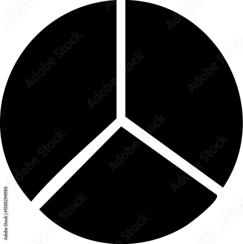 Black circular pie chart graphic divided into three equal thirds.