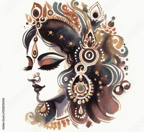 Tongue of Fury: Goddess Kali  isolated watercolor vector illustration svg
