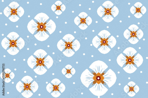 Minimal Seamless Floral Pattern – White Flowers on Blue Background