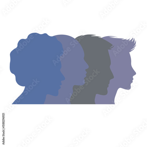 Elegant Male Face Silhouettes Set, Colorful Minimal Portraits on White