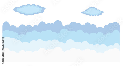 Cartoon Blue Sky with Layered Cloudscape – Vector Background