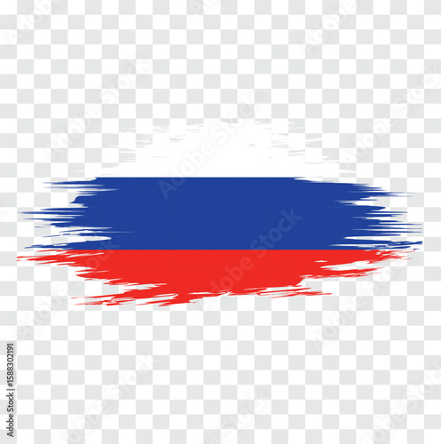 Russia Flag in Brush Stroke Style on Transparent Background