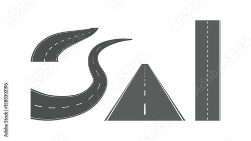 Straight and Curved Road Vector Set